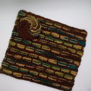Handmade Knit Brown Cotton Wash Dish Spa Cloth Scrubbie Set
